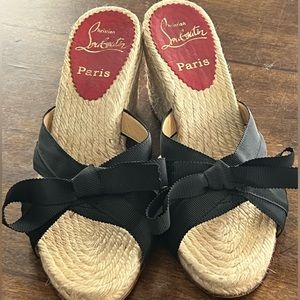 Christian Louboutin Black Bow Espadrille Wedge EU 37